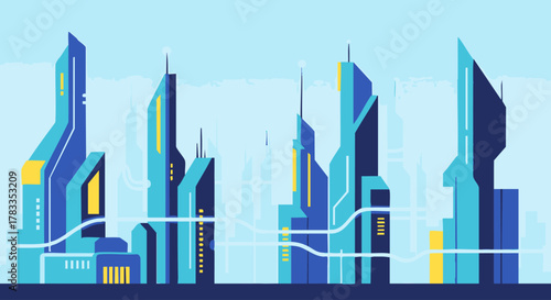 Futuristic Cityscape with Sleek Buildings and Modern Design.