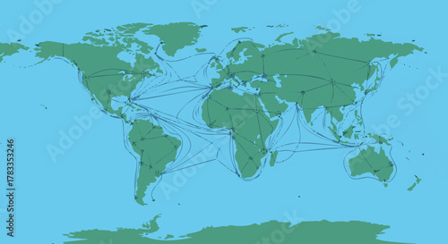 World Map Depicting Global Trade Routes and Maritime Connections.
