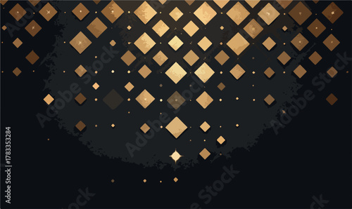 Motivo geometrico astratto con rombi dorati su sfondo nero elegante.