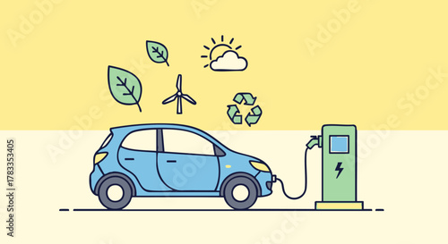 Electric vehicle charging at a station, promoting sustainable transportation solutions.