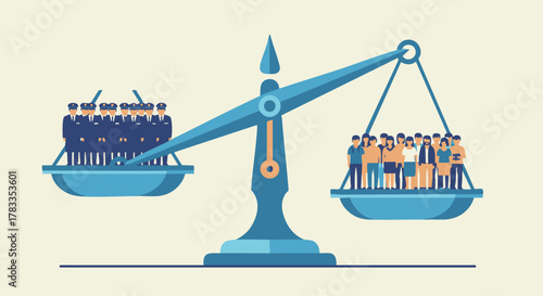 Illustration of a scale with two groups of people on either side.
