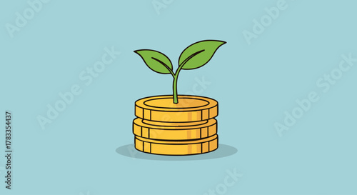 Financial growth concept with coins and a growing plant, representing investment and prosperity.