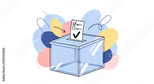 Transparent Ballot Box with Voting Paper, Symbolizing Democracy and Elections.