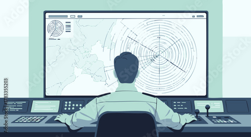 Operator Focused on Monitoring System Displaying Complex Data Analysis.