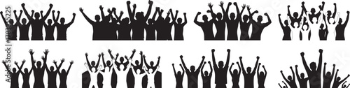 Set of crowd Silhouettes, cheering crowd vector art.