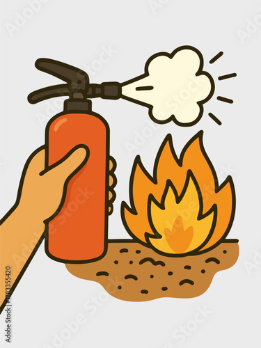 POV Hand Using Fire Extinguisher to Put Out Flames