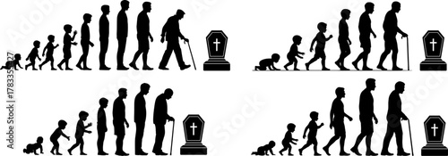 Human life stages silhouette set, life transitions, vector art.