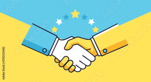 Handshake symbolizing cooperation and partnership between two entities, agreement.