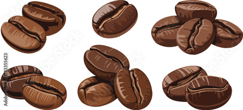 Coffee beans in a vector style set highlighting their natural shape and color, vector art.