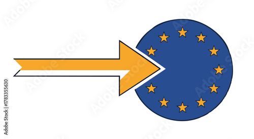 European Union Exit - An Arrow Pointing Away from the EU Circle.