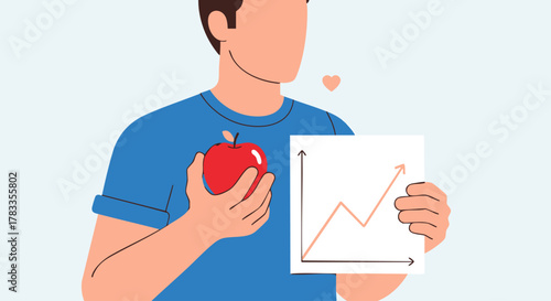 Man holding apple and graph representing growth and success in business.