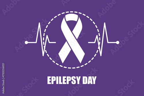 Epilepsy Awareness Day Ribbon — Purple Awareness Background with Heartbeat Line Vector Design