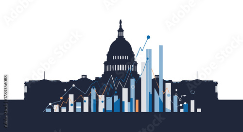 Capitol Building Silhouette with Financial Data Visualization.