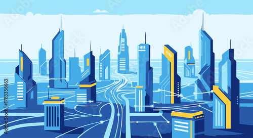 Futuristic Cityscape Depicting Modern Architecture and Technological Advancements.