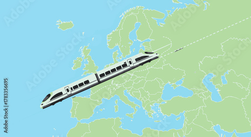 High-speed train travels across Europe, showcasing modern transportation technology and speed.