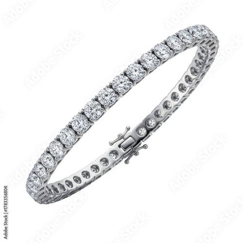 Elegant sterling silver tennis bracelet adorned with sparkling round cut diamonds on black background