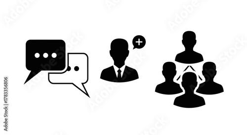 Icons representing communication, adding a person, and a group of people.