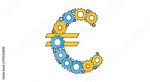 Euro symbol composed of gears representing financial technology and innovation.