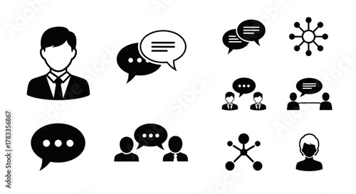 Collection of various communication and conversation icons, representing dialogue and interaction.