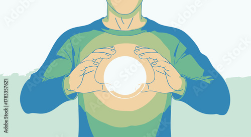 Person Holding Glowing Sphere, Representing Energy and Focus.