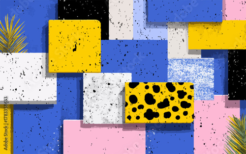 幾何学的なテラゾー柄の背景素材は、モダンでスタイリッシュな印象を与え、デザインに独特のアクセントを加えます。