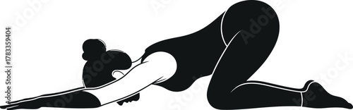 Silhouette of a woman in a yoga pose on a white background