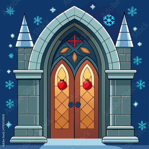 church window with christmas decoration