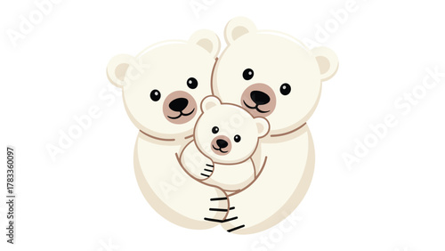 Polar Bear Family Embrace: A heartwarming illustration of a polar bear family, depicting parental affection and the protective bond of a parent, perfect for conveying themes of family, love.