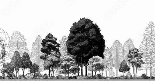 森林のシルエットイラストは、自然環境の保護をテーマにしたデザインや、風景描写の素材として活用でき、環境問題への意識を高めます。