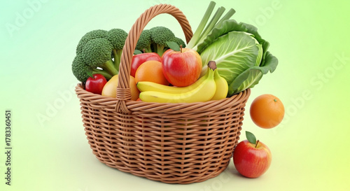 Fresh produce basket filled with healthy fruits and vegetables nutrition and wellness for healthy eating