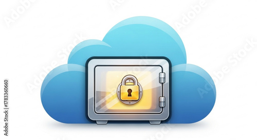 Cloud security safe data protection and secure storage with padlock icon for digital safety online 100