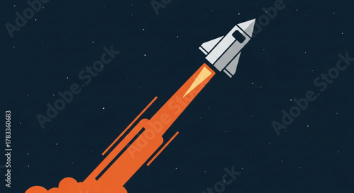 Rocket ship launch in space illustration for startup business and space exploration projects vector design