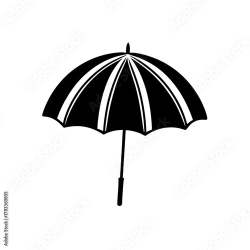 Classic open black umbrella silhouette graphic icon design element.