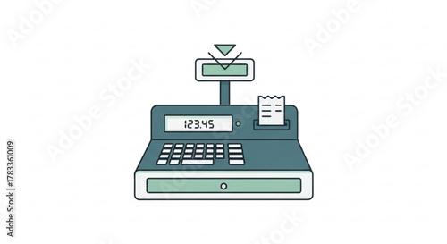 Illustration of a cash register machine for point of sale systems and retail business transactions and payments