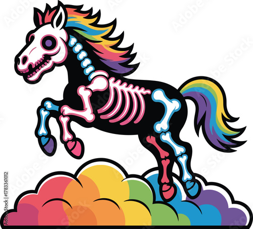 Rainbow horse jumping over colorful clouds animal