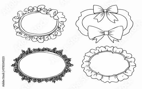 レースの装飾的なフレームとリボンのセット、デザイン要素として最適