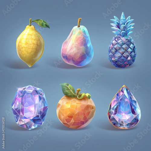 The ui casino slot game cartoon set for mobile gamble interface in app to play. Cute and glossy online spin badge object kit, casino slot game, casino element asset, Illustration