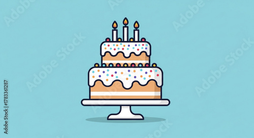 Delicious birthday cake with candles vector illustration for party celebration and special occasion design