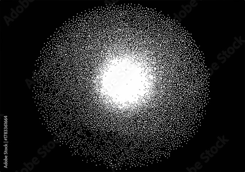無数の小さな点が集まってできた、輝く球体状の抽象的なデザイン