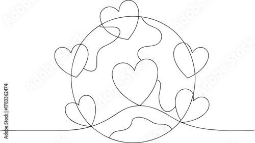 Abstract Black Line Art Hearts Globe Design love earth