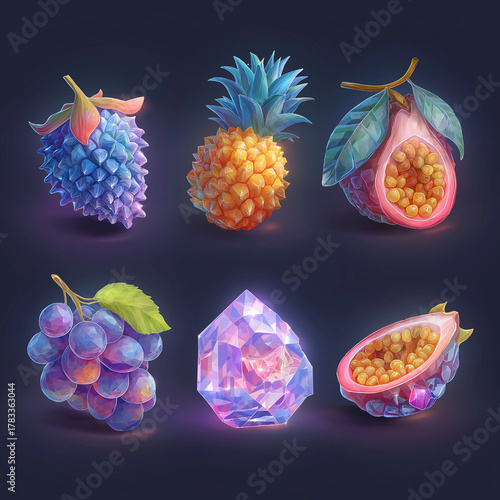 The ui casino slot game cartoon set for mobile gamble interface in app to play. Cute and glossy online spin badge object kit, casino slot game, casino element asset, Illustration