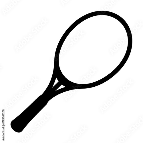 A simple monochrome vector graphic of a tennis racquet for sport