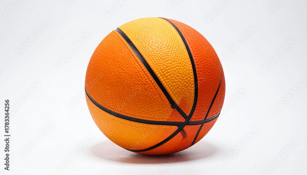 Obraz premium A segmented basketball with alternating orange and dark panels, showcasing a bold, modern design against a neutral background.