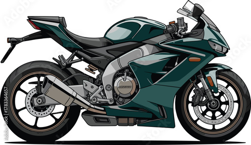 Detailed Vector Illustration of Modern Teal Sport Motorcycle