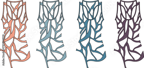 Abstract veins or vessels graphic set, stylized nature-inspired design elements in various colors