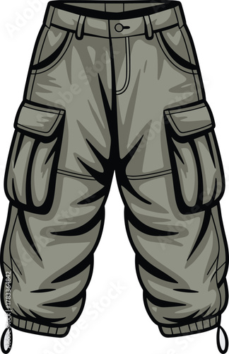 Cartoon Cargo Pants Vector with Side Pockets and Cinched Cuffs