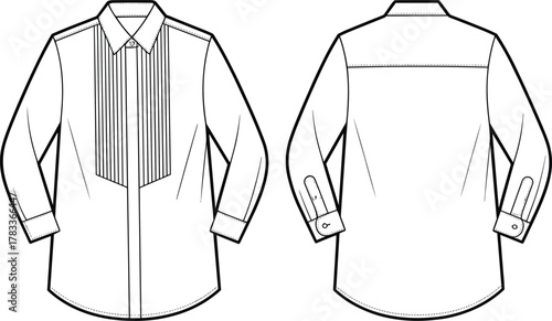 Long sleeve shirt flat fashion CAD sketch, button up shirt vector template, formal shirt design, apparel technical drawing mockup