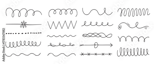  Hand-Drawn Collection of Wavy, Curly, and Zigzag Lines for Playful and Expressive Design Elements.