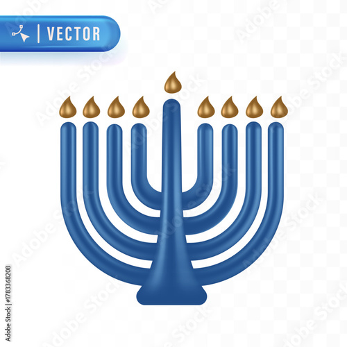Blue menorah with nine lit candles symbolizing Jewish Hanukkah festival of lights vector illustration. Hanukkah Element 