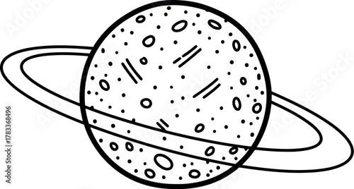 Hand drawn sketch of a planet with rings and surface details